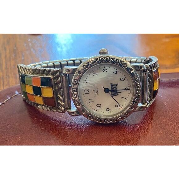 Women's 27mm Silver Tone LA Express West Watch, Enamel accents, Expansion Band - Picture 1 of 3
